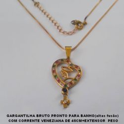 GARGANTILHA BRUTO PRONTO PARA BANHO(altas fusão)  COM CORRENTE VENEZIANA DE 45CM+EXTENSOR  PESO TOTAL 3,9GR - PINGENTE DE NOSSA SENHORA TODO CRAVEJADO EM MICRO ZIRCONIAS COLORIDAS - BRU4691