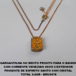 GARGANTILHA NO BRUTO PRONTO PARA O BANHO COM CORRENTE VENEZIAN 45CM C/EXTENSOR PINGENTE DE ESPIRITO SANTO COM CRISTAL  TOTAL 3.6GR - BRU3478