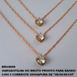 GARGANTILHA NO BRUTO PRONTO PARA BANHO  COM 3 CORRENTE SINGAPURA DE ''40/50/60/CM'' COM BASE DE ZIRCONIA ALTA FUSÃO 8X8MM - PESO 8.2GR COM FECHO LAGOSTA  + EXTENSOR  - BRU4696