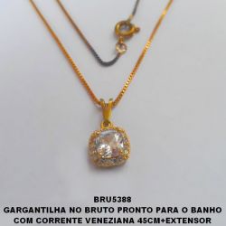 GARGANTILHA NO BRUTO PRONTO PARA O BANHO COM CORRENTE VENEZIANA 45CM+EXTENSOR PINGENTE EM ALTA FUSÃO - PINGENTE TAM. 10MM CRAVEJADO EM ZIRCONIA . PESO TOTAL 3.0GR BRU5388