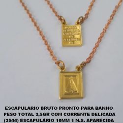 ESCAPULARIO BRUTO PRONTO PARA BANHO  PESO TOTAL 3,5GR COM CORRENTE DELICADA (3544) ESCAPULÁRIO 10MM 1 N.S. APARECIDA  1 LADO C/ ORAÇAO ESTAMPADA - BRU0080