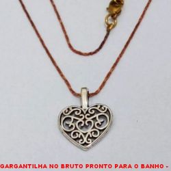 GARGANTILHA NO BRUTO PRONTO PARA O BANHO -  GARGANTILHA COM CORRENTE (L11) IMPORTADA +  FECHO LAGOSTA E EXTENSOR E COM PINGENTE DE  CORAÇÃO VAZADO - TAMANHO 45,0CM - PESO 2,5GR -  BRU3754