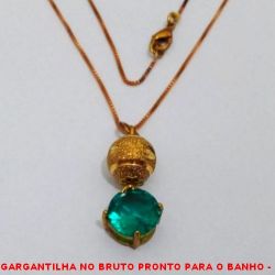 GARGANTILHA NO BRUTO PRONTO PARA O BANHO -  GARGANTILHA COM CORRENTE VENEZIANA E PINGENTE COM BOLA DIAMANTADA DE 10MM E ZIRCONIA VERDE 1Ox10 - TAMANHO:45,0CM - PESO:3,8GR - BRU3794