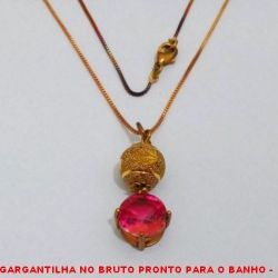 GARGANTILHA NO BRUTO PRONTO PARA O BANHO -  GARGANTILHA COM CORRENTE VENEZIANA E PINGENTE COM BOLA DIAMANTADA DE 10MM E PEDRA RAIMBOW 1Ox10 - TAMANHO:45,0CM - PESO:4,1GR - BRU3792