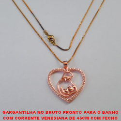 GARGANTILHA NO BRUTO PRONTO PARA O BANHO COM CORRENTE VENESIANA DE 45CM COM FECHO LAGOSTA - PINGENTE TODO CRAVEJADO EM MICRO ZIRCONIA - 3X2CM - PESO TORAL 4,3GR - BRU3841
