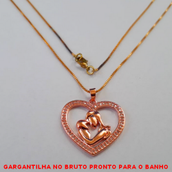GARGANTILHA NO BRUTO PRONTO PARA O BANHO COM CORRENTE VENESIANA DE 45CM COM FECHO LAGOSTA - PINGENTE TODO CRAVEJADO EM MICRO ZIRCONIA - 3X2CM - PESO TORAL 4,3GR - BRU3842