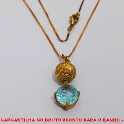GARGANTILHA NO BRUTO PRONTO PARA O BANHO -  GARGANTILHA COM CORRENTE VENEZIANA E PINGENTE COM BOLA DIAMANTADA DE  10MM E FUSION AZUL 1Ox10 - TAMANHO:45,0CM - PESO:4,0GR - BRU3795