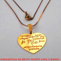 GARGANTILHA NO BRUTO PRONTO PARA O BANHO -  GARGANTILHA COM CORRENTE (L11) IMPORTADA E PINGENTE DE CORAÇÃO COM A  PALAVRA MÃE E ''ELOGIOS'' - TAMANHO 45,0CM -  PESO2,7GR - BRU3834