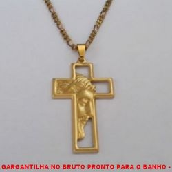 GARGANTILHA NO BRUTO PRONTO PARA O BANHO -  GARGANTILHA COM PINGENTE COM A FACE DE  JESUS CRISTO - TAMANHO:44,0CM - PINGENTE: 4,2CM - PESO:5,7GR - BRU2545