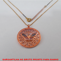 GARGANTILHA NO BRUTO PRONTO PARA O BANHO COM PINGENTE DE 3CM (ESPIRITO SANTO CRAVEJADO EM MICRO ZIRCONIAS AZUL) COM CORRENTE VENEZIANA PESO 7,9GR - BRU3937