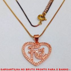 GARGANTILHA NO BRUTO PRONTO PARA O BANHO -  GARGANTILHA COM PINGENTE DE CORAÇÃO COM A PALAVRA ''FÉ'' TODO  CRAVEJADO EM MICRO ZIRCONIAS - TAMANHO:51,0CM -  PINGENTE:2,3CM - PESO:3,7GR - BRU4090