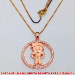 GARGANTILHA NO BRUTO PRONTO PARA O BANHO -  GARGANTILHA COM PINGENTE DE CÍRCULO TODO CRAVEJADO EM MICRO  ZIRCONIAS COM MENINO - TAMANHO:50,5CM -  PINGENTE:2,8CM - PESO:4,8GR - BRU4092