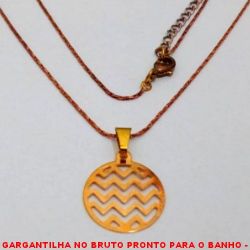 GARGANTILHA NO BRUTO PRONTO PARA O BANHO -  GARGANTILHA COM CORRENTE (L11) IMPORTADA+ EXTENSOR E PINGENTE DE CÍRCULO VAZADO -  TAMANHO:45,0CM - PINGENTE:2,4CM - PESO:1,9GR -  BRU4057