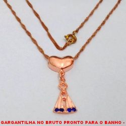 GARGANTILHA NO BRUTO PRONTO PARA O BANHO -  GARGANTILHA COM PINGENTE DE CORAÇÃO COM PENDURICALHO DE  NOSSA SENHORA COM ZIRCONIA - TAMANHO:45,0CM -  PINGENTE:3,2CM - PESO:3,4GR - BRU4062S