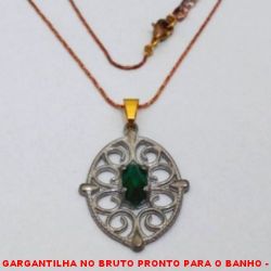 GARGANTILHA NO BRUTO PRONTO PARA O BANHO -  GARGANTILHA COM CORRENTE (L11) IMPORTADA+ EXTENSOR E PINGENTE VAZADO COM CRISTAL -  TAMANHO:44,5CM - PINGENTE:3,5CM - PESO:4,2GR -  BRU4051