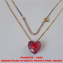 GARGANTILHA NO BRUTO PRONTO PARA  BANHO COM CORRENTE VENEZIANA DE 45CM + EXTENSOR  CORAÇÃO DE ZIRCONIA (LANÇAMENTO) COLORIDO COLORIDAS - PESO 4,2GR - TAMANHO 14MM - BRU0733