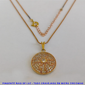 GARGANTILHA NO BRUTO PRONTO PARA BANHO MEDALHA RIOS DE LUZ -  COM PINGENTE EM ALTA FUSÃO TAMANHO 18MM -  CORRENTE VENEZIANA DE 45CM+EXTENSOR - PESO TOTAL 55GR BRU0979