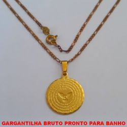 GARGANTILHA BRUTO PRONTO PARA BANHO COM CORRENTE de 45CM - COM FECHO  REDONDO - PINGENTE DO PAI NOSSO 20MM PESO TOTAL 4,2GR  BRU0628