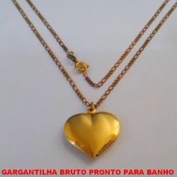 GARGANTILHA BRUTO PRONTO PARA BANHO COM CORRENTE de 45CM - COM FECHO REDONDO -  PINGENTE DE CORAÇÃO 24MM - PESO 5,2GR - BRU2876