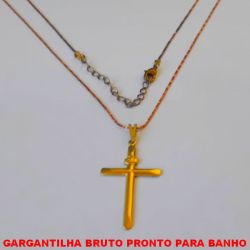 GARGANTILHA BRUTO PRONTO PARA O BANHO COM CORRENTE ( L11) DE 45CM + EXTENSOR  COM FECHO LAGOSTA - PESO 2,6GR - BRU4571