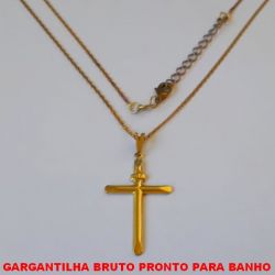 GARGANTILHA BRUTO PRONTO PARA BANHO  COM CORRENTE DE 45CM IMPORTADA - COM FECHO  LAGOSTA  PINGENTE DE CRUZ  2,5X1,5CM PESO 2,8GR - BRU3564