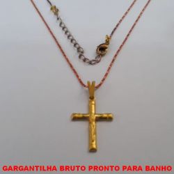 GARGANTILHA BRUTO PRONTO PARA BANHO  COM CORRENTE DE 45CM+EXTENSOR(L11)- COM  FECHO LAGOSTA PINGENTE 22MM CRUZ ESTAMPADA COM JESUS CRISTO PESO 2,3GR - BRU1260