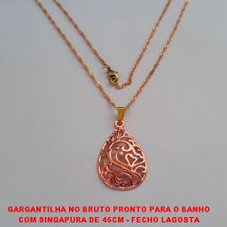 GARGANTILHA NO BRUTO PRONTO PARA O BANHO COM SINGAPURA DE 45CM - FECHO LAGOSTA PINGENTE GOTA TRABALHADA - PESO3,5GR  - BRU631
