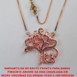 GARGANTILHA NO BRUTO PRONTO PARA BANHO  PINGENTE ARVORE DA VIDA CRAVEJADA EM MICRO ZIRCONIAS COLORIDAS- PESO 5,1GR BRU2646