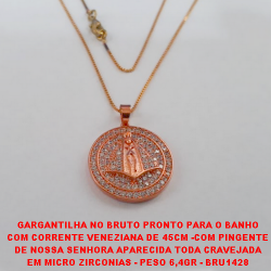 GARGANTILHA NO BRUTO PRONTO PARA O BANHO COM CORRENTE VENEZIANA DE 45CM -COM PINGENTE DE NOSSA SENHORA APARECIDA TODA CRAVEJADA EM MICRO ZIRCONIAS - PESO 6,4GR - BRU1428