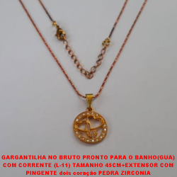 GARGANTILHA NO BRUTO PRONTO PARA O BANHO(GUA) COM CORRENTE (L-11) TAMANHO 45CM+EXTENSOR COM PINGENTE dois coração PEDRA ZIRCONIA COM FECHO LAGOSTA - PESO 2,3GR -5210955