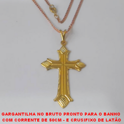 GARGANTILHA NO BRUTO PRONTO PARA O BANHO  COM CORRENTE DE 50CM - E CRUCIFIXO DE LATÃO DIAMANTADO DE 5X3,5CM - PESO TOTAL 9GR -(DIA) - BRU0961