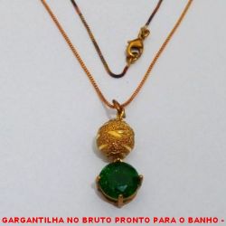 GARGANTILHA NO BRUTO PRONTO PARA O BANHO -  GARGANTILHA COM CORRENTE VENEZIANA E PINGENTE COM BOLA DIAMANTADA DE  10MM E FUSION VERDE ESCURO 1Ox10 - TAMANHO:45,0CM - PESO:4,0GR -  BRU3797