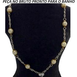 GARGANTILHA NO BRUTO PRONTO PARA O BANHO NO COBRE/NIQUEL COM 10 PREOLA BRANCA E 1 ZIRCÔNIA (CORES SORTIDAS) TAMANHO APROXIMADO:100CM TAMANHO APROXIMADO:1CM REF:BRU189