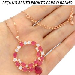 GARGANTILHA NO BRUTO PRONTO PARA O BANHO NO COBRE EM ZIRCÔNIA VERMELHO E BRANCO 11GR TAMANHO APROXIMADO:52CM TAMANHO APROXIMADO:5CM REF:BRU428
