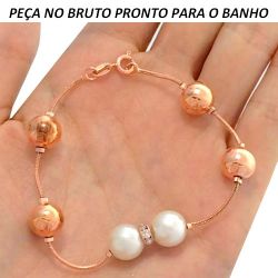 PULSEIRA NO BRUTO PRONTO PARA O BANHO JÁ NO COBRE EM PEROLA E ESFERA 10MM RABO DE RATO 5GR TAMANHO APROXIMADO:18CM REF:BRU489