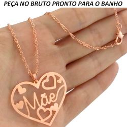 Gargantilha no Bruto Pronto para o Banho Já no Cobre Coração com a Palavra Mãe 3,3gr Tamanho Aproximado Corrente :45cm PINGENTE:3cm REF:BRU658