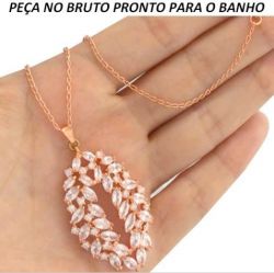 GARGANTILHA NO BRUTO PRONTO PARA O BANHO NO COBRE EM ZIRCÔNIA BRANCA 9GR 38X24MM TAMANHO APROXIMADO:50CM TAMANHO APROXIMADO:5CM REF:BRU438