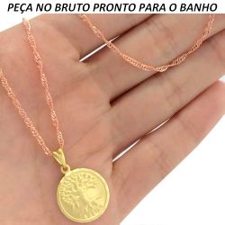 GARGANTILHA NO BRUTO PRONTO PARA O BANHO COM PINGENTE VAZADO ÁRVORE DA VIDA TAMANHO APROXIMADO:45CM TAMANHO PINGENTE:2,5CM 2,9GR REF.BRU818