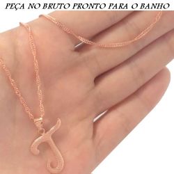 GARGANTILHA NO BRUTO PRONTO PARA O BANHO COM A LETRA ''T'' TAMANHO APROXIMADO:45CM TAMANHO PINGENTE:2CM 2,5GR REF.BRU991