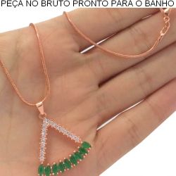 GARGANTILHA NO BRUTO PRONTO PARA O BANHO EM ZIRCÔNIA VERDE E MICRO ZIRCÕNIA BRANCA TAMANHO APROXIMADO:45CM RABO DE RATO TAMANHO PINGENTE:2CM 7GR REF.BRU1049