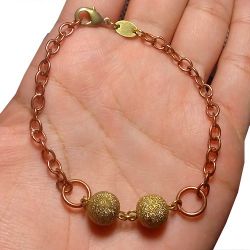 Pulseira No Bruto Pronto Para Banho Com Duas Bolas De 10mm Diamantada Tamanho Aproximado: 20,0cm Peso: 5,8 gramas REF: BRU1889