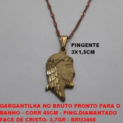 GARGANTILHA NO BRUTO PRONTO PARA O BANHO - CORRENTE 45CM - PING.DIAMANTADO -FACE DE CRISTO DUPLO - 3,7GR - BRU2468