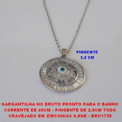 GARGANTILHA NO BRUTO PRONTO PARA O BANHO CORRENTE DE 45CM - PINGENTE DE 2,5CM TODO CRAVEJADO EM ZIRCONIAS 6,8GR - BRU1735