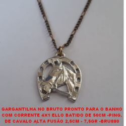 GARGANTILHA NO BRUTO PRONTO PARA O BANHO COM CORRENTE 4X1 ELLO BATIDO DE 50CM -PING. DE CAVALO ALTA FUSÃO 2,5CM - 7,5GR -BRU880