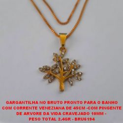 GARGANTILHA NO BRUTO PRONTO PARA O BANHO COM CORRENTE VENEZIANA DE 45CM -COM PINGENTE DE ARVORE DA VIDA CRAVEJADO 10MM -  PESO TOTAL 2.4GR - BRU6194