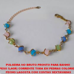 PULSEIRA NO BRUTO PRONTO PARA BANHO  (PESO 5,4GR) CORRENTE TODA EM PEDRAS COLORIDAS FECHO LAGOSTA COM CONTAS SEXTAVADAS DE PEDRA NATURAL DE 7MM TAMANHO 18CM+EXTENSOR  BRU2403