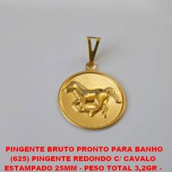 PINGENTE BRUTO PRONTO PARA BANHO (625) PINGENTE REDONDO C/ CAVALO  ESTAMPADO 25MM - PESO TOTAL 3,2GR -  BRU0639