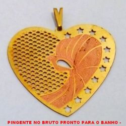 PINGENTE NO BRUTO PRONTO PARA O BANHO -  PINGENTE DE CORAÇÃO VAZADO - TAMANHO:3,7CM -  PESO:2,5GR - BRU4038