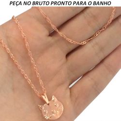 GARGANTILHA NO BRUTO PRONTO PARA O BANHO EM FORMA DE GATO TAMANHO APROXIMADO:45CM TAMANHO PINGENTE:1CM 2.5GR REF.BRU904