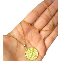 Gargantilha No Bruto Pronto Para Banho Simbulos da Sorte Tamanho Aproximado: 44,5cm Pingente: 2,5cm Peso: 4,9 gramas REF: BRU908